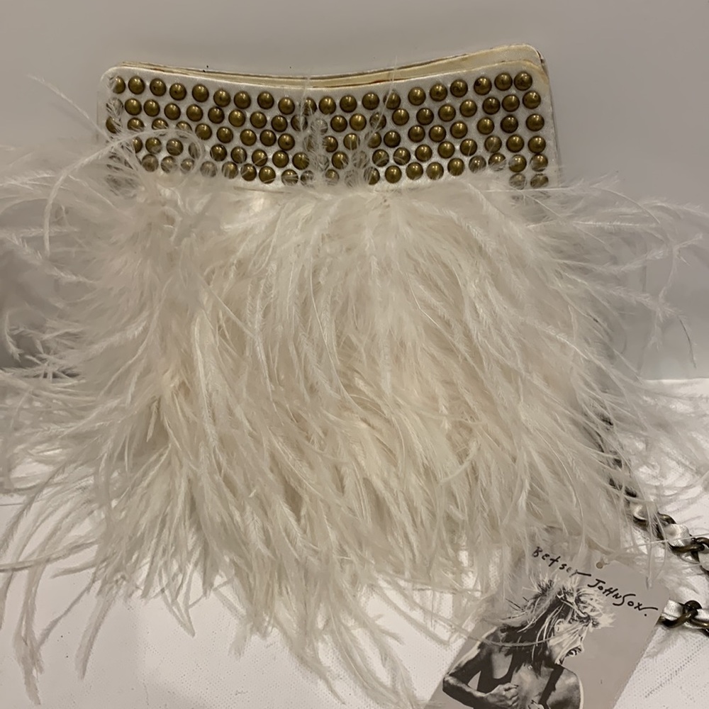 Betsey Johnson White Feather Studded Clutch